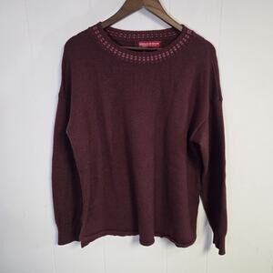 Krimson Klover Merino Wool Sweater Pullover Crewneck Burgundy Stripe Size Large